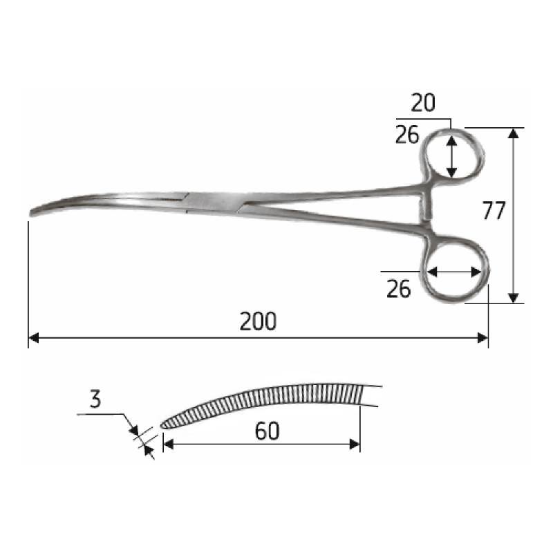 Затискач судинний Rochester-Pean, 20 cм, загнутий, J-17-112, Surgicon.